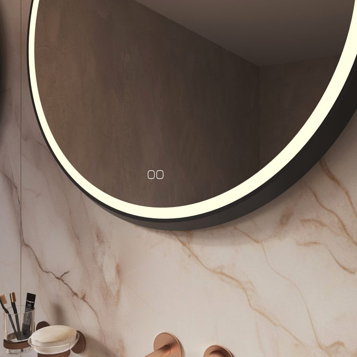 Phantom - ronde LED spiegel op ZWART frame, 100 cm met directe led rondom + spiegeverwarming, kleurenwissel en touch dimmer - Tegeleend