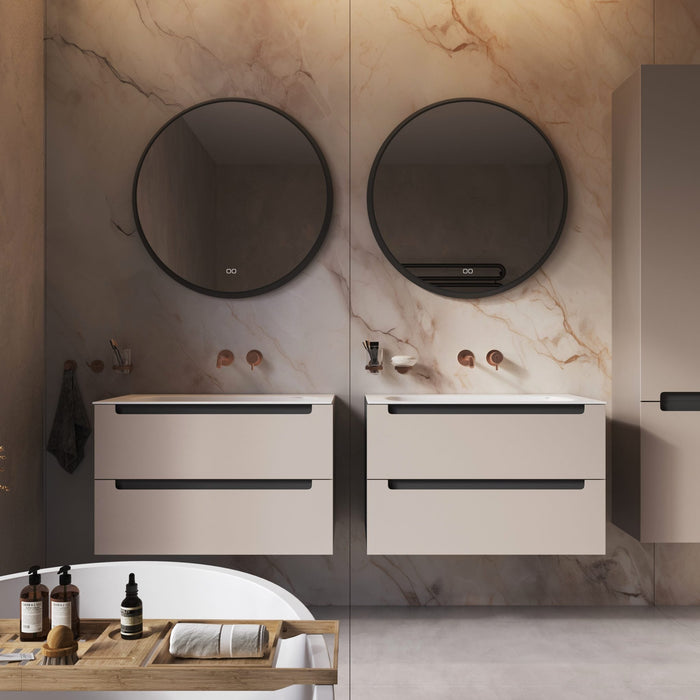 Phantom - ronde LED spiegel op ZWART frame, 100 cm met directe led rondom + spiegeverwarming, kleurenwissel en touch dimmer - Tegeleend