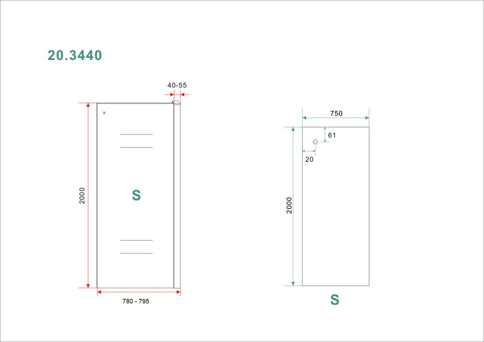Side zijwand voor Puerta en Slide nisdeur 800 x 2000 x 8 mm nano helder glas/chroom - Tegeleend