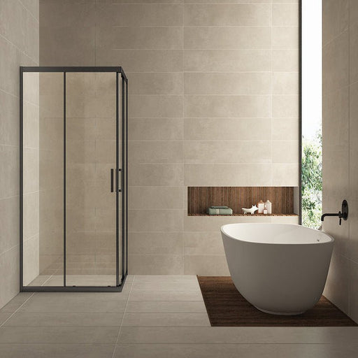 Skyline hoekinstap cabine met 2 schuifdeuren 1000 x 1000 x 2000 x 8 mm nano helder glas/mat zwart - Tegeleend