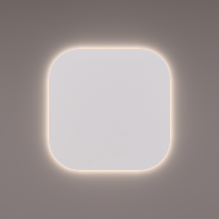 Spiegel basic line gelijkzijdig afgerond en met indirecte LED verlichting rondom 80x80x3 cm + spiegelverwarming en infrarood sensor dimmer - Tegeleend