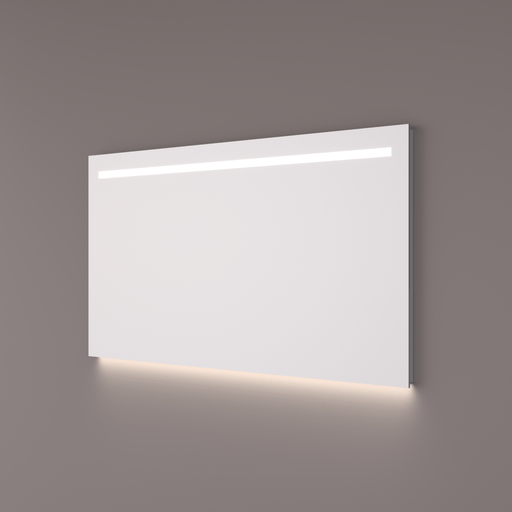 Spiegel basic line recht met horizontale LED baan en indirecte verlichting onder 60x70x3 cm + spiegelverwarming en infrarood sensor dimmer - Tegeleend