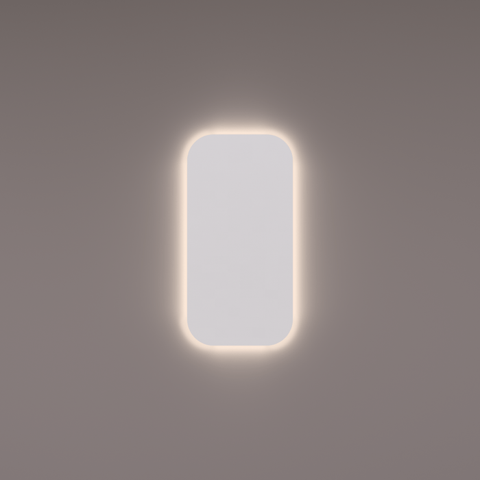 Spiegel basic line verticaal afgerond en met indirecte LED verlichting rondom 40x80x3 cm + spiegelverwarming en infrarood sensor dimmer - Tegeleend