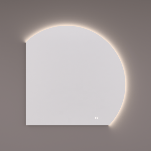 Spiegel moon - line ronding RECHTS met indirecte LED verlichting in de afronding, diameter 120 en 100Bx100Hx3D cm + spiegelverwarming + kleurenwissel + touch dimmer - Tegeleend