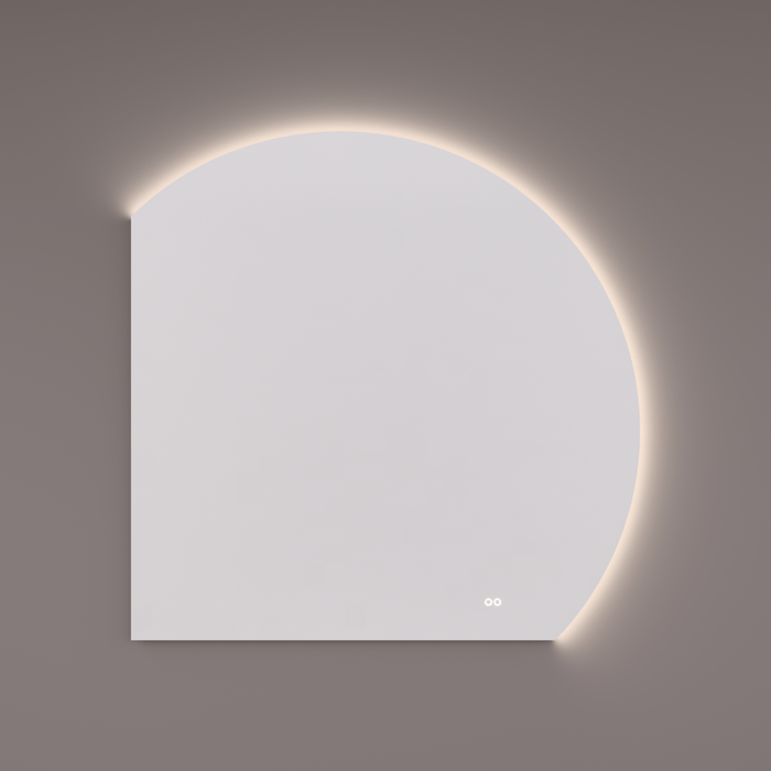 Spiegel moon - line ronding RECHTS met indirecte LED verlichting in de afronding, diameter 120 en 100Bx100Hx3D cm + spiegelverwarming + kleurenwissel + touch dimmer - Tegeleend