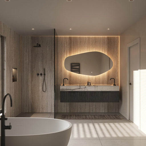 Spiegel organisch, 160x80 cm met indirecte led rondom + spiegeverwarming, kleurenwissel en touch dimmer - Tegeleend