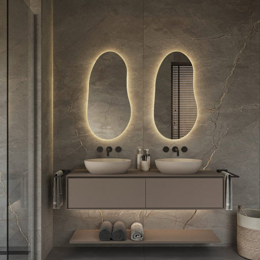 Spiegel organisch verticaal, 45x90 cm met indirecte led rondom + spiegeverwarming, kleurenwissel en touch dimmer - Tegeleend