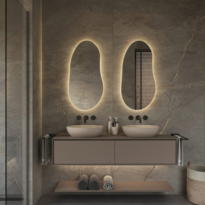 Spiegel organisch verticaal, 45x90 cm met indirecte led rondom + spiegeverwarming, kleurenwissel en touch dimmer - Tegeleend