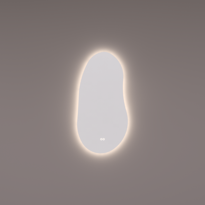Spiegel organisch verticaal, 45x90 cm met indirecte led rondom + spiegeverwarming, kleurenwissel en touch dimmer - Tegeleend