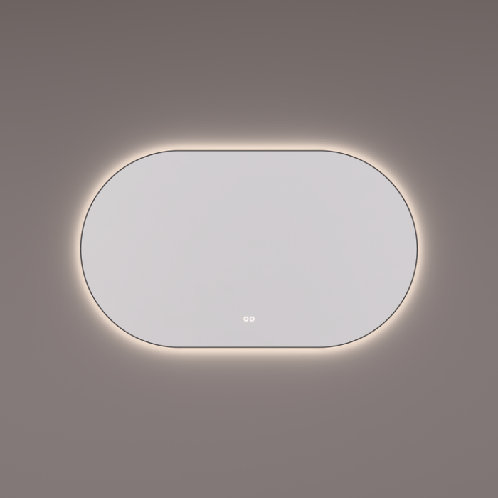 Spiegel ovaal - recht in MAT ZWART met indirecte LED verlichting rondom 160x70x3cm + touch dimmer + spiegelverwarming - Tegeleend