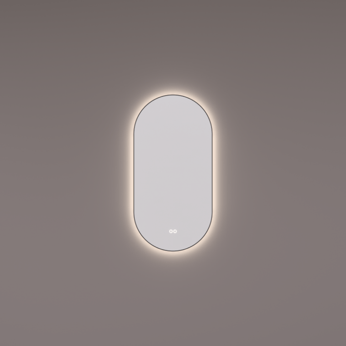 Spiegel ovaal - recht in MAT ZWART met indirecte LED verlichting rondom 45X90x3cm + spiegelverwarming + kleurenwissel + touch dimmer - Tegeleend