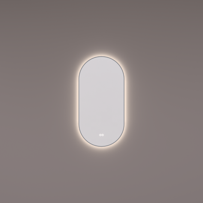Spiegel ovaal - recht in PVD geborsteld gun metal met indirecte LED verlichting rondom 40x90x3cm + spiegelverwarming + kleurenwissel + touch dimmer - Tegeleend
