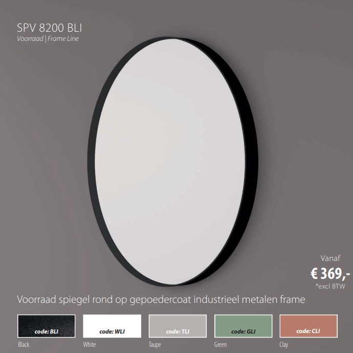 Spiegel rond 120 x 5 cm op mat ZWART industrieel metalen frame - Tegeleend