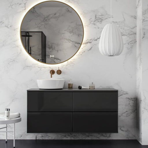 Spiegel rond in koper PVD met indirecte LED verlichting rondom 120x3cm + spiegelverwarming + touch dimmer + kleurenwissel - Tegeleend