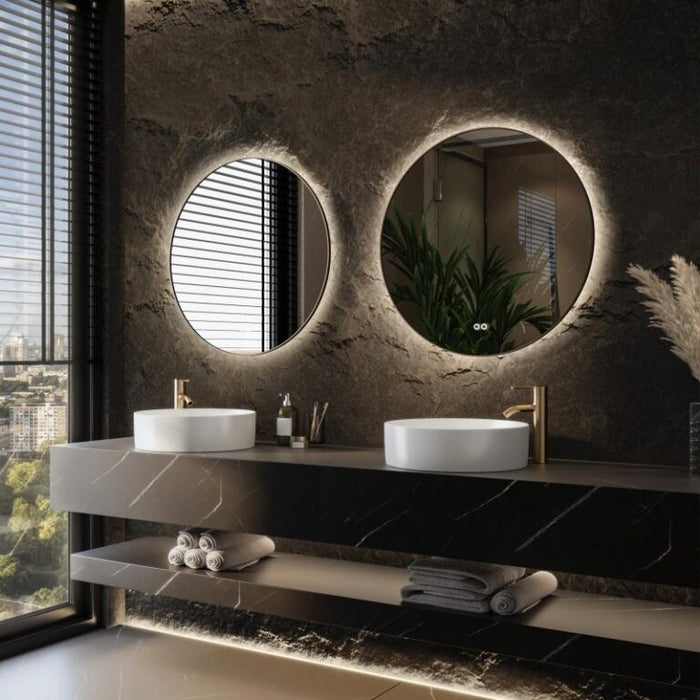 Spiegel rond in MAT ZWART met indirecte LED verlichting rondom 120x3cm + touch dimmer + spiegelverwarming + kleurenwissel - Tegeleend