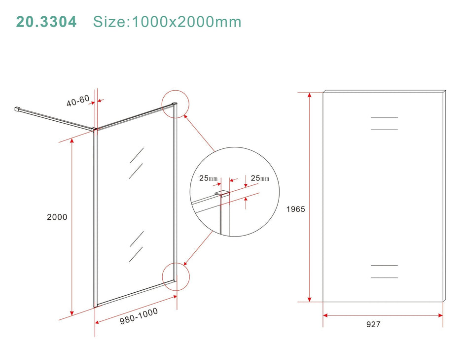 Square inloopdouche 1000 x 2000 x 8 mm nano helder glas/geborsteld brons koper - Tegeleend