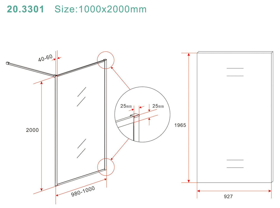 Square inloopdouche 1000 x 2000 x 8 mm nano helder glas/geborsteld messing - Tegeleend