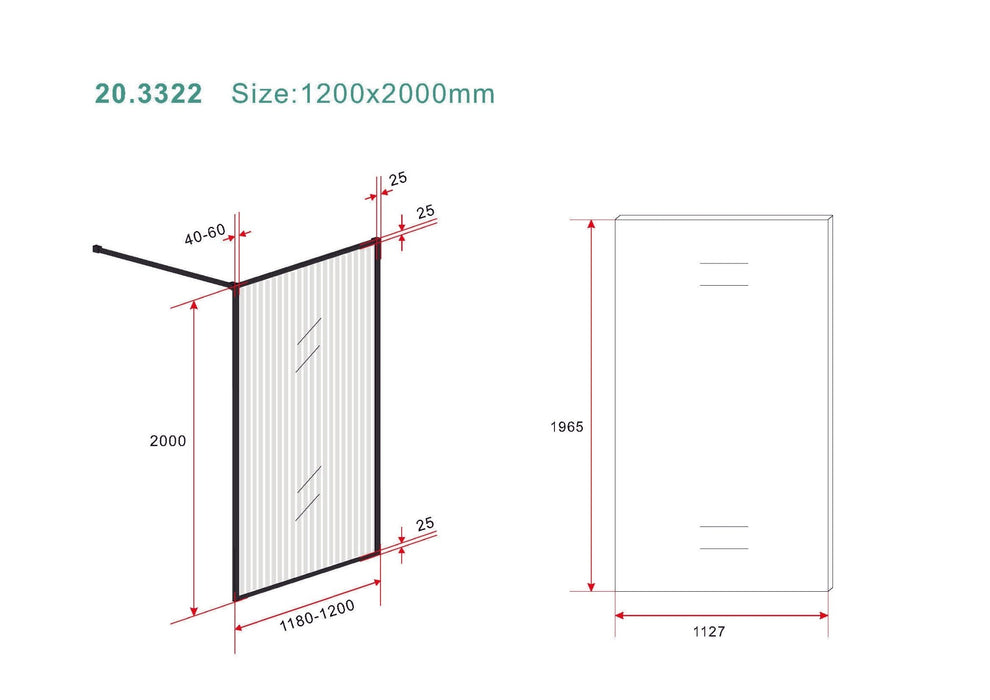 Square inloopdouche 1200 x 2000 x 8 mm nano geribbeld helder glas/mat zwart - Tegeleend