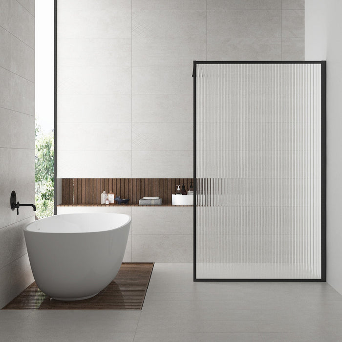 Square inloopdouche 1200 x 2000 x 8 mm nano geribbeld helder glas/mat zwart - Tegeleend