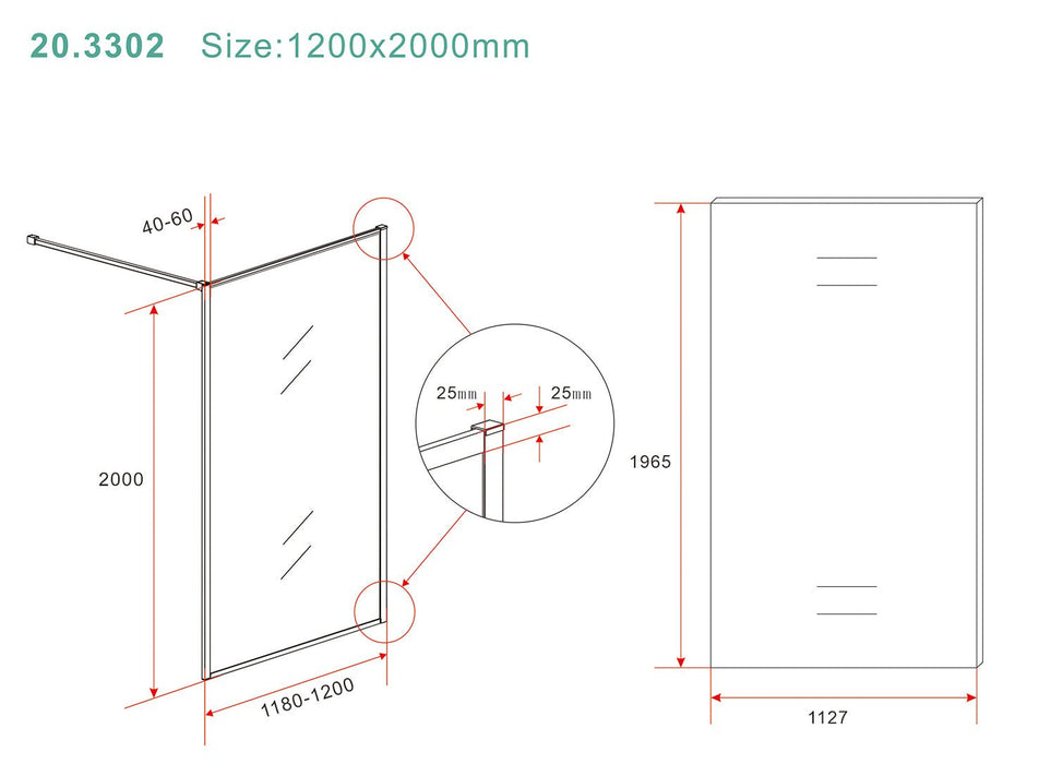 Square inloopdouche 1200 x 2000 x 8 mm nano helder glas/geborsteld messing - Tegeleend