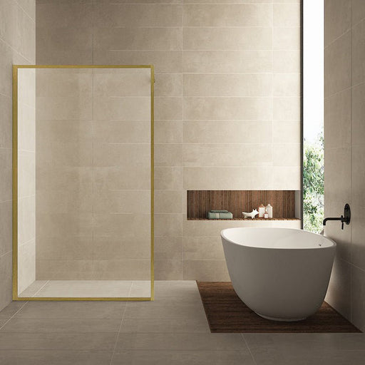 Square inloopdouche 1200 x 2000 x 8 mm nano helder glas/geborsteld messing - Tegeleend