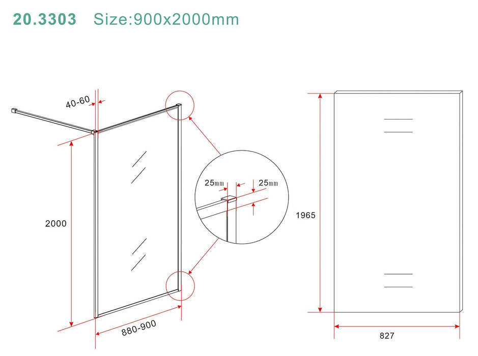 Square inloopdouche 900 x 2000 x 8 mm nano helder glas/geborsteld brons koper - Tegeleend