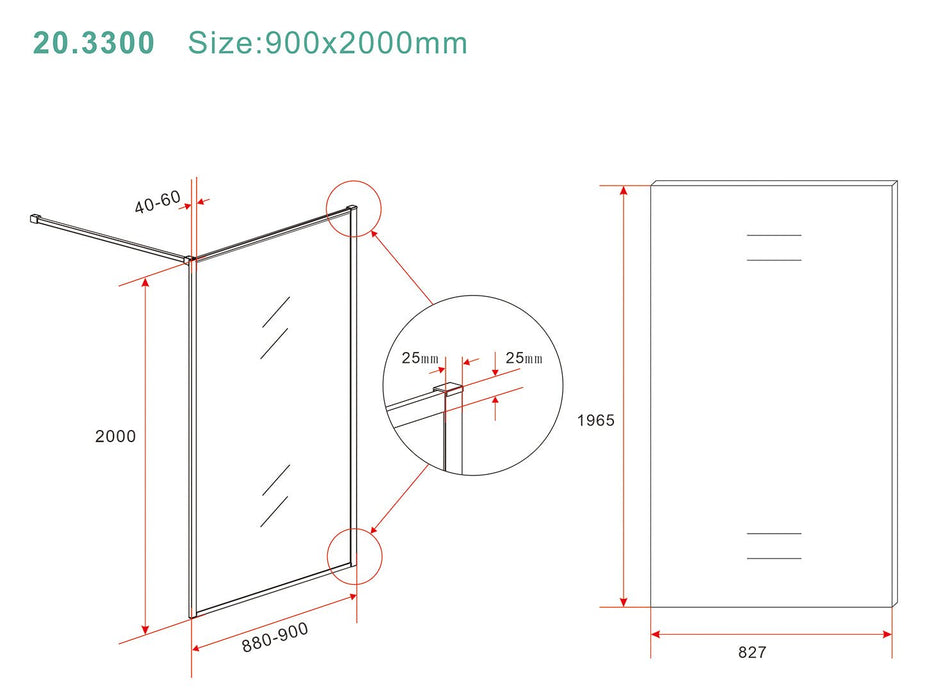 Square inloopdouche 900 x 2000 x 8 mm nano helder glas/geborsteld messing - Tegeleend