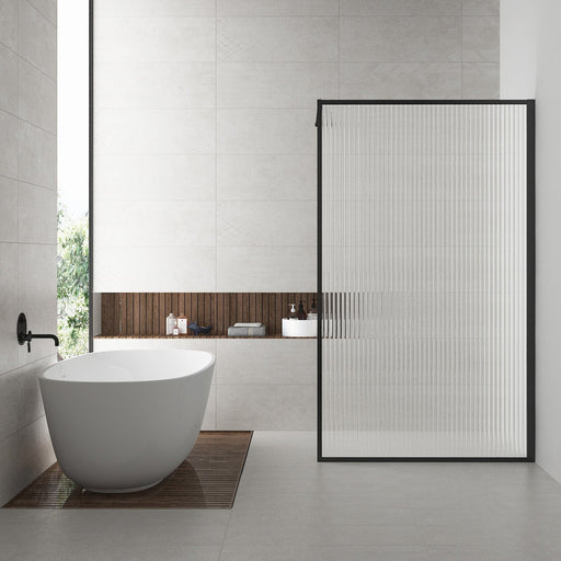 Square inloopdouche geribbeld glas, mat zwart - Tegeleend