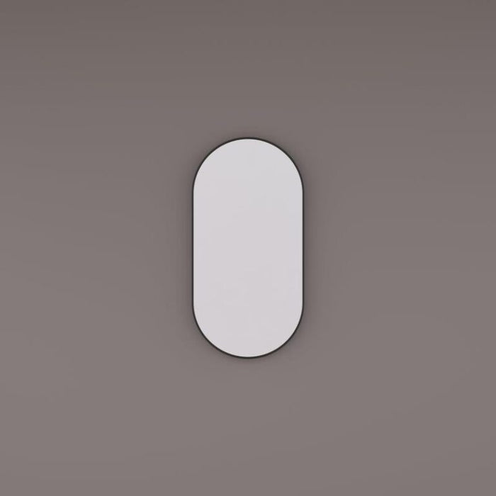 Toilet spiegel ovaal - recht 40 x 60 x 5 cm op mat ZWART industrieel metalen frame - Tegeleend