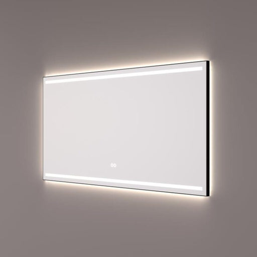 Voorraad spiegel in mat zwart met 2 horizontale LED banen en indirecte LED verlichting rondom 140x70x3cm + spiegelverwarming + touch dimmer + kleurenwissel - Tegeleend