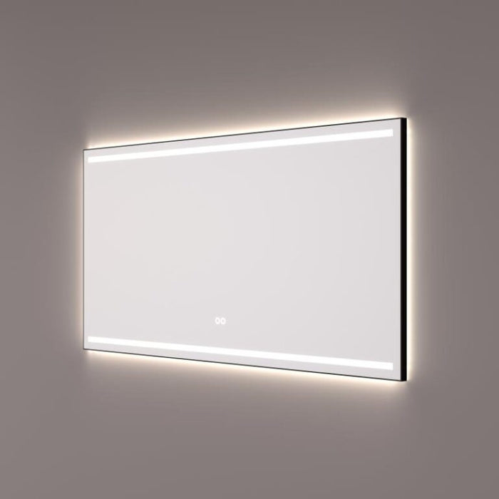 Voorraad spiegel in mat zwart met 2 horizontale LED banen en indirecte LED verlichting rondom 140x70x3cm + spiegelverwarming + touch dimmer + kleurenwissel - Tegeleend