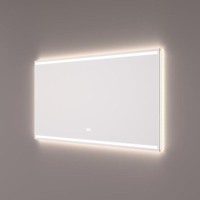 Voorraad spiegel met 2 horizontale LED banen en indirecte LED verlichting rondom 140x70x3cm + spiegelverwarming + touch dimmer + kleurenwissel - Tegeleend