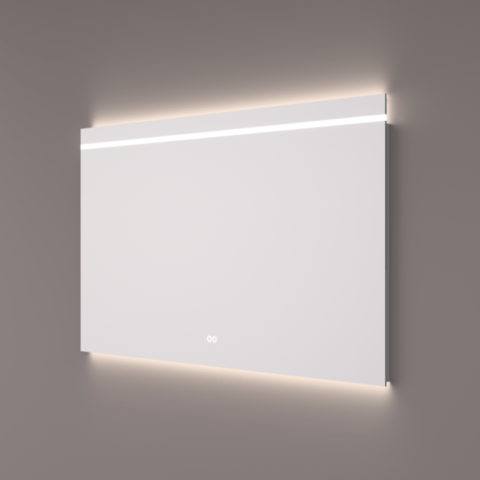 Voorraad spiegel met horizontale LED streep en indirecte verlichting onder 140x70x3cm + spiegelverwarming + kleurenwissel + touch dimmer - Tegeleend