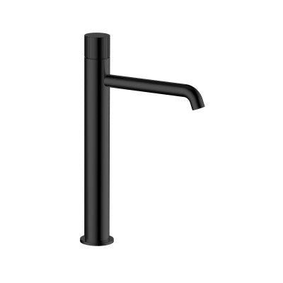 Vøra | FJORD - Hoge Wastafelkraan (Drukknop) - Mat zwart (met groef) - Tegeleend