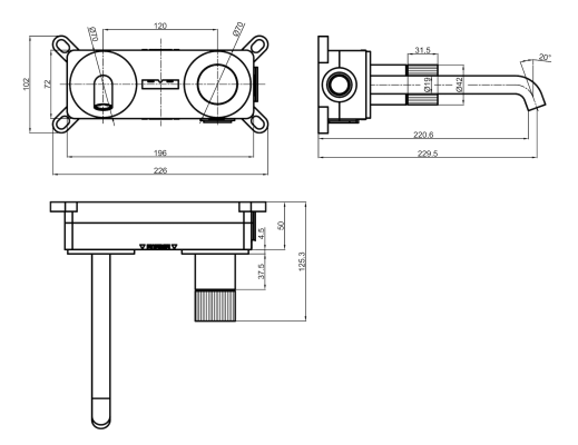 Vøra | FJORD - Inbouw Wastafelkraan (drukknop) - Geborsteld koper (met groef) - Tegeleend