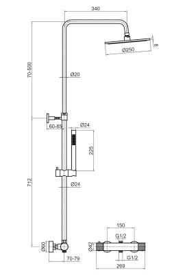 Vøra | FJORD - Regendoucheset - Geborsteld koper (met groef) - Tegeleend