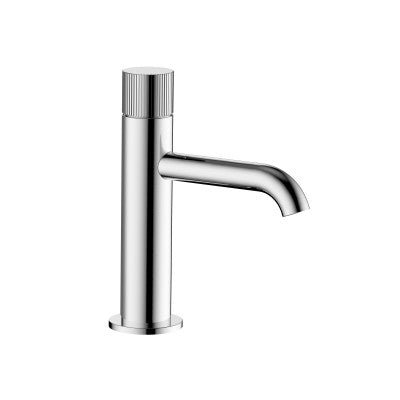 Vøra | FJORD - Wastafelkraan (Drukknop) - Chroom (met groef) - Tegeleend