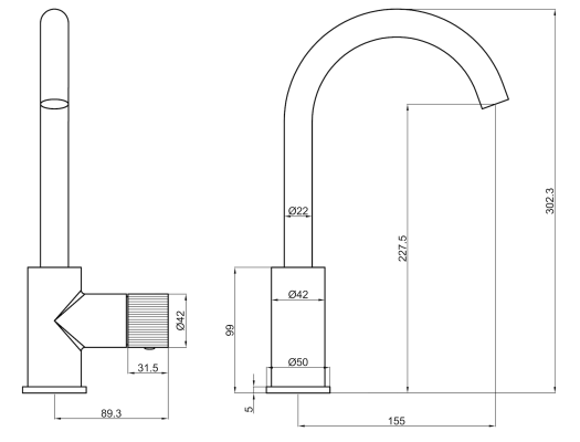 Vøra | FJORD - Wastafelkraan met c uitloop (drukknop) - Chroom (met groef) - Tegeleend