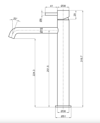 Vøra | LYN - Hoge Wastafelkraan - Geborsteld messing - Tegeleend