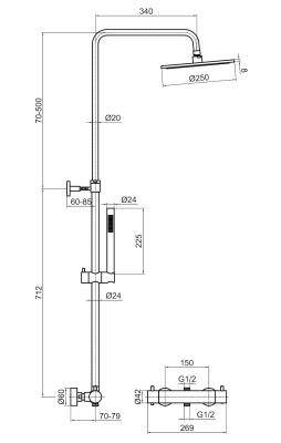 Vøra | LYN - Regendoucheset - Gunmetal - Tegeleend