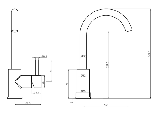 Vøra | LYN - Wastafelkraan met C uitloop - Mat zwart - Tegeleend